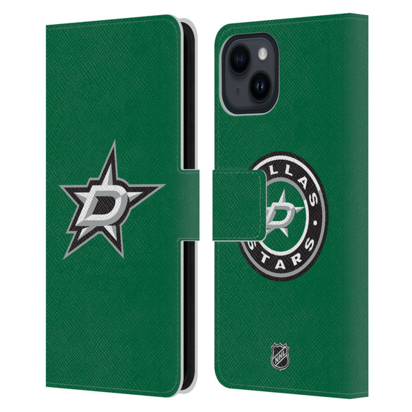 NHL Dallas Stars Plain Leather Book Wallet Case Cover For Apple iPhone 15