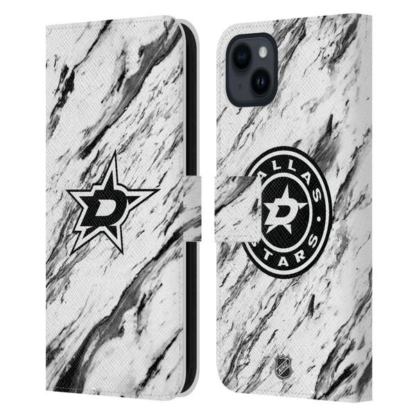 NHL Dallas Stars Marble Leather Book Wallet Case Cover For Apple iPhone 15 Plus