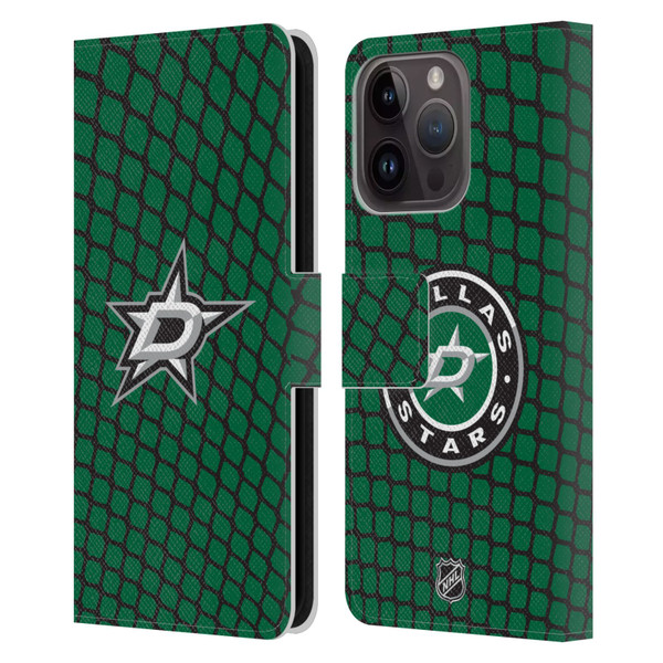 NHL Dallas Stars Net Pattern Leather Book Wallet Case Cover For Apple iPhone 15 Pro