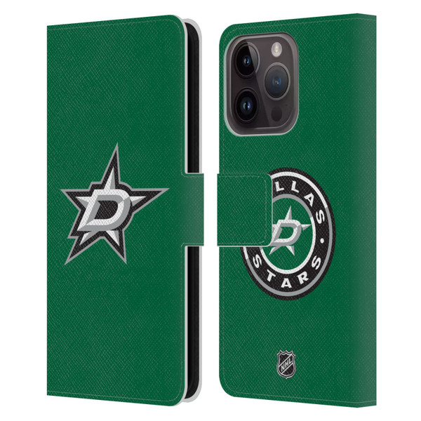NHL Dallas Stars Plain Leather Book Wallet Case Cover For Apple iPhone 15 Pro