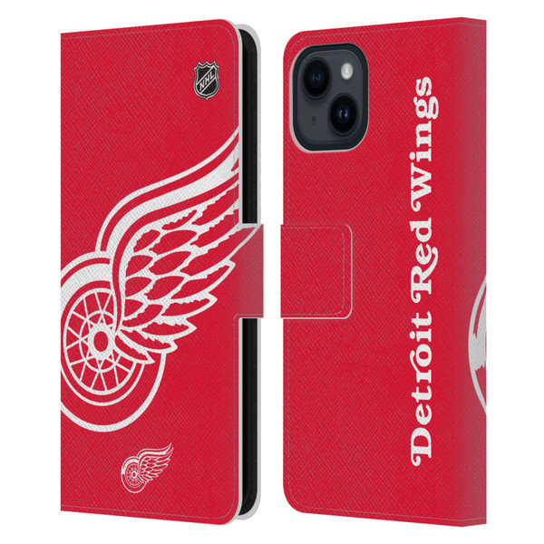 NHL Detroit Red Wings Oversized Leather Book Wallet Case Cover For Apple iPhone 15