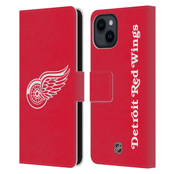 NHL Detroit Red Wings Plain Leather Book Wallet Case Cover For Apple iPhone 15