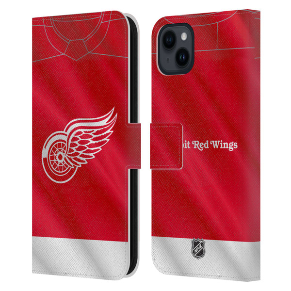 NHL Detroit Red Wings Jersey Leather Book Wallet Case Cover For Apple iPhone 15 Plus