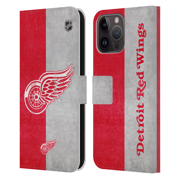 NHL Detroit Red Wings Half Distressed Leather Book Wallet Case Cover For Apple iPhone 15 Pro Max
