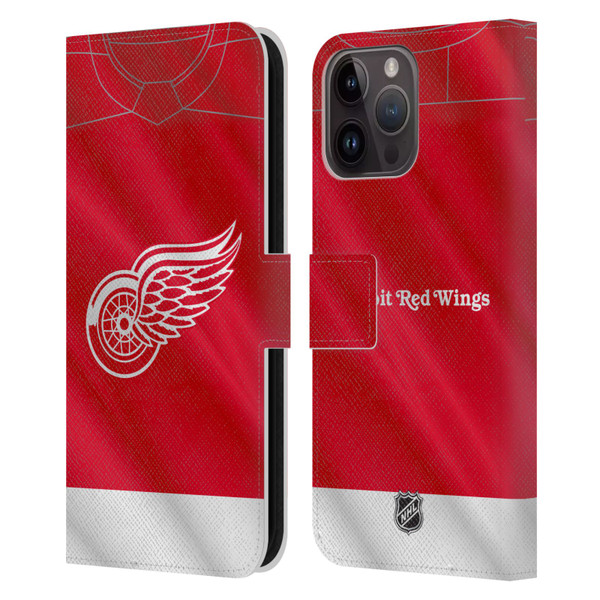 NHL Detroit Red Wings Jersey Leather Book Wallet Case Cover For Apple iPhone 15 Pro Max