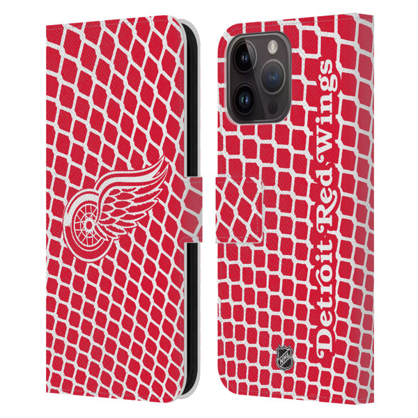 NHL Detroit Red Wings Net Pattern Leather Book Wallet Case Cover For Apple iPhone 15 Pro Max