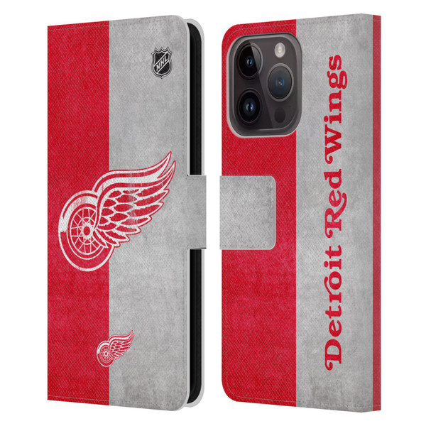 NHL Detroit Red Wings Half Distressed Leather Book Wallet Case Cover For Apple iPhone 15 Pro