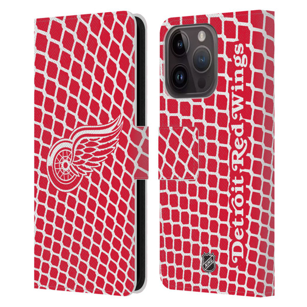 NHL Detroit Red Wings Net Pattern Leather Book Wallet Case Cover For Apple iPhone 15 Pro