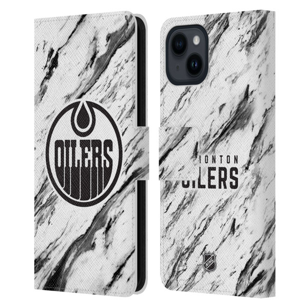 NHL Edmonton Oilers Marble Leather Book Wallet Case Cover For Apple iPhone 15