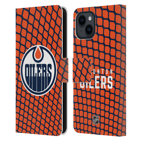 NHL Edmonton Oilers Net Pattern Leather Book Wallet Case Cover For Apple iPhone 15