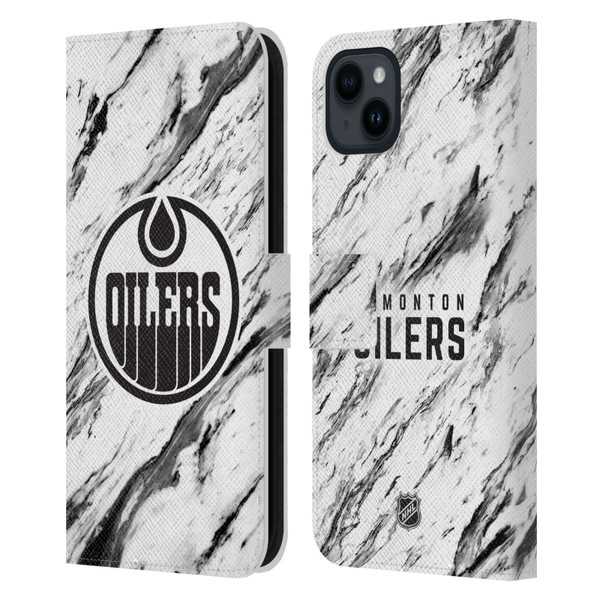 NHL Edmonton Oilers Marble Leather Book Wallet Case Cover For Apple iPhone 15 Plus