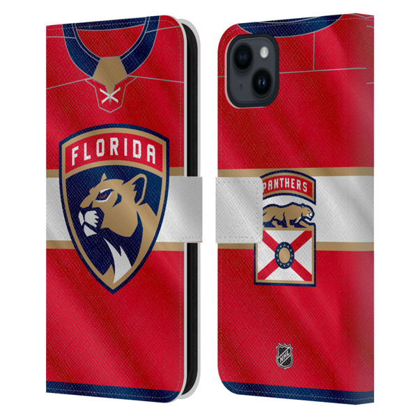 NHL Florida Panthers Jersey Leather Book Wallet Case Cover For Apple iPhone 15 Plus