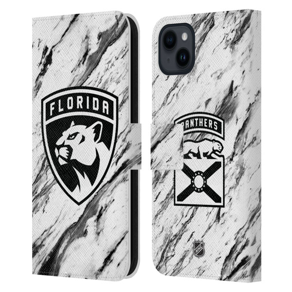NHL Florida Panthers Marble Leather Book Wallet Case Cover For Apple iPhone 15 Plus