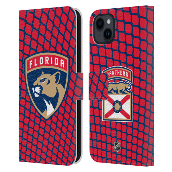 NHL Florida Panthers Net Pattern Leather Book Wallet Case Cover For Apple iPhone 15 Plus