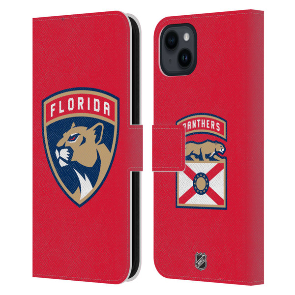 NHL Florida Panthers Plain Leather Book Wallet Case Cover For Apple iPhone 15 Plus