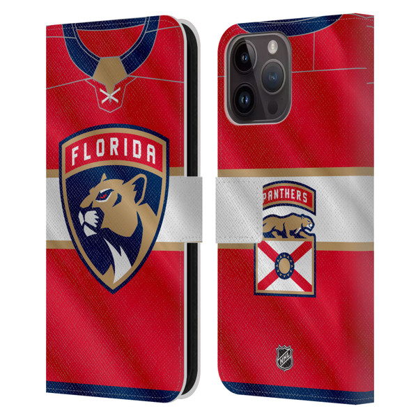 NHL Florida Panthers Jersey Leather Book Wallet Case Cover For Apple iPhone 15 Pro Max