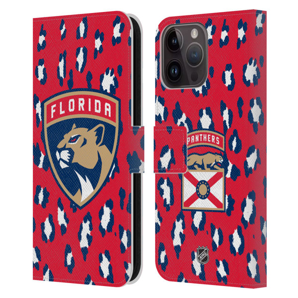 NHL Florida Panthers Leopard Patten Leather Book Wallet Case Cover For Apple iPhone 15 Pro Max