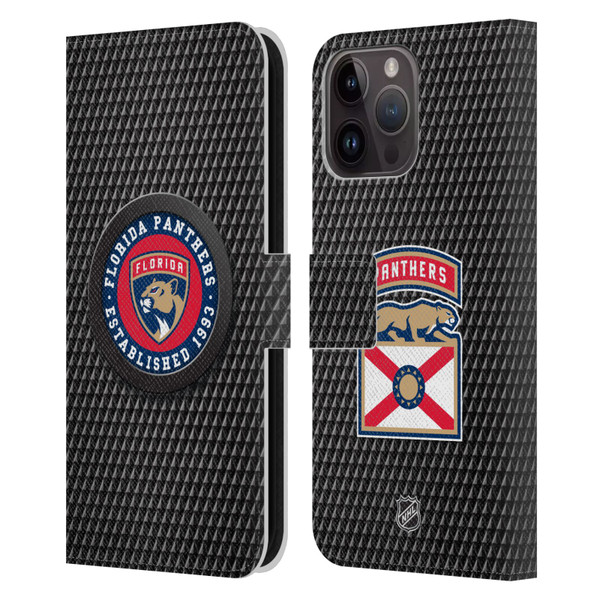 NHL Florida Panthers Puck Texture Leather Book Wallet Case Cover For Apple iPhone 15 Pro Max