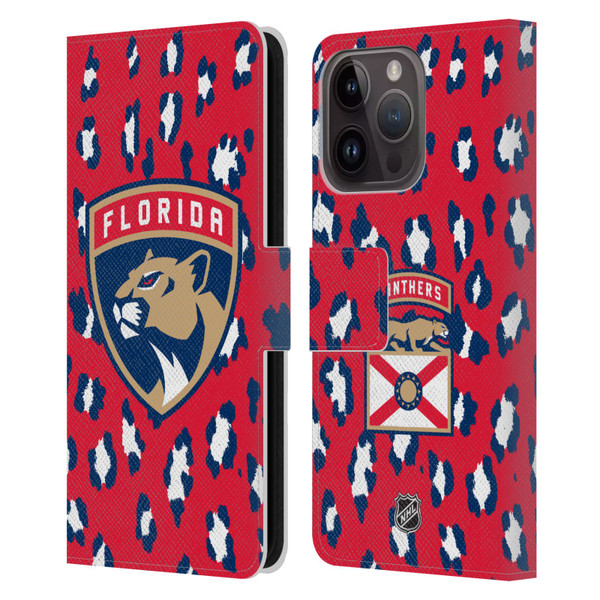NHL Florida Panthers Leopard Patten Leather Book Wallet Case Cover For Apple iPhone 15 Pro