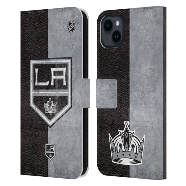 NHL Los Angeles Kings Half Distressed Leather Book Wallet Case Cover For Apple iPhone 15 Plus