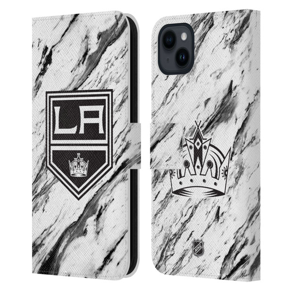 NHL Los Angeles Kings Marble Leather Book Wallet Case Cover For Apple iPhone 15 Plus