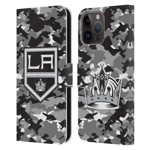 NHL Los Angeles Kings Camouflage Leather Book Wallet Case Cover For Apple iPhone 15 Pro Max