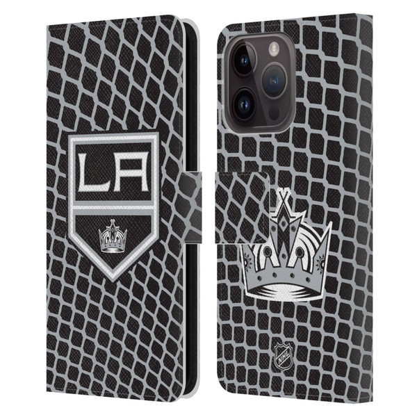 NHL Los Angeles Kings Net Pattern Leather Book Wallet Case Cover For Apple iPhone 15 Pro