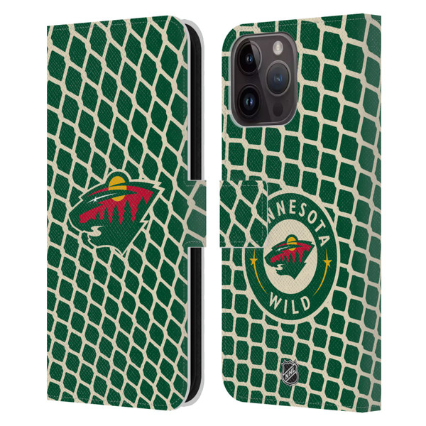NHL Minnesota Wild Net Pattern Leather Book Wallet Case Cover For Apple iPhone 15 Pro Max