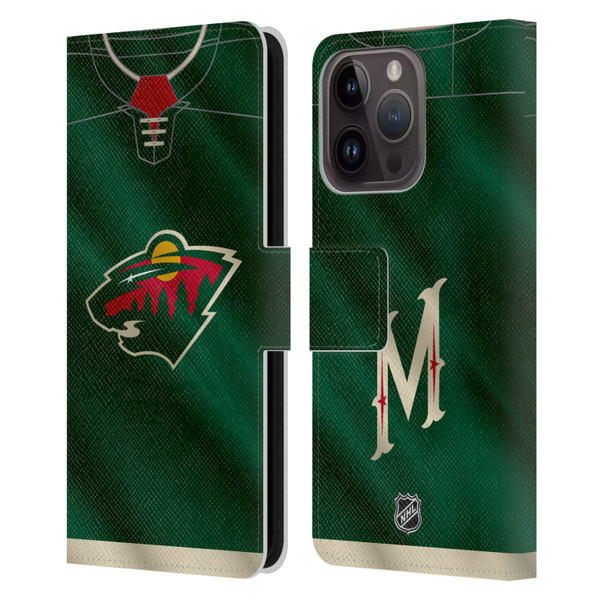 NHL Minnesota Wild Jersey Leather Book Wallet Case Cover For Apple iPhone 15 Pro