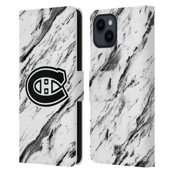 NHL Montreal Canadiens Marble Leather Book Wallet Case Cover For Apple iPhone 15