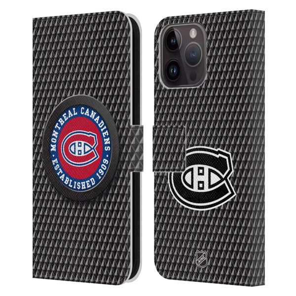 NHL Montreal Canadiens Puck Texture Leather Book Wallet Case Cover For Apple iPhone 15 Pro Max