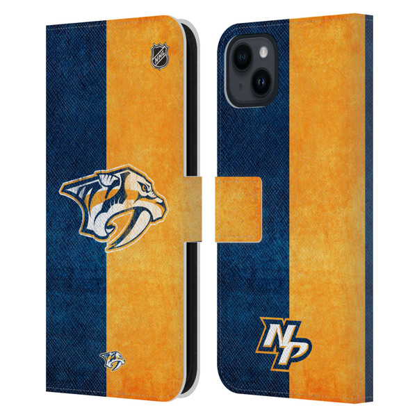 NHL Nashville Predators Half Distressed Leather Book Wallet Case Cover For Apple iPhone 15 Plus