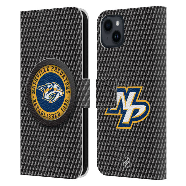 NHL Nashville Predators Puck Texture Leather Book Wallet Case Cover For Apple iPhone 15 Plus