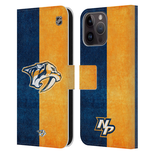 NHL Nashville Predators Half Distressed Leather Book Wallet Case Cover For Apple iPhone 15 Pro Max
