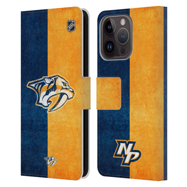 NHL Nashville Predators Half Distressed Leather Book Wallet Case Cover For Apple iPhone 15 Pro