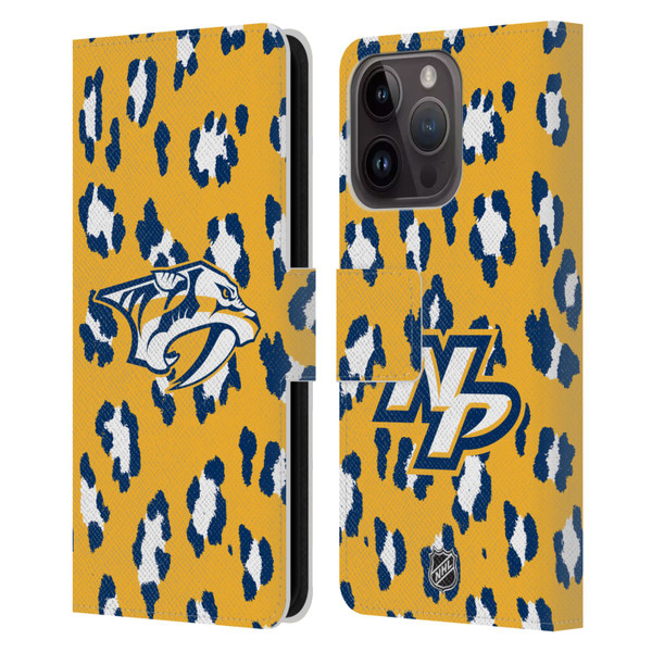 NHL Nashville Predators Leopard Patten Leather Book Wallet Case Cover For Apple iPhone 15 Pro