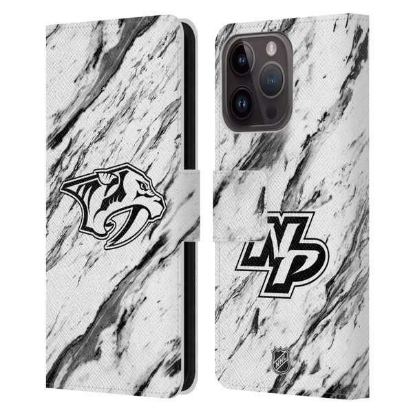 NHL Nashville Predators Marble Leather Book Wallet Case Cover For Apple iPhone 15 Pro