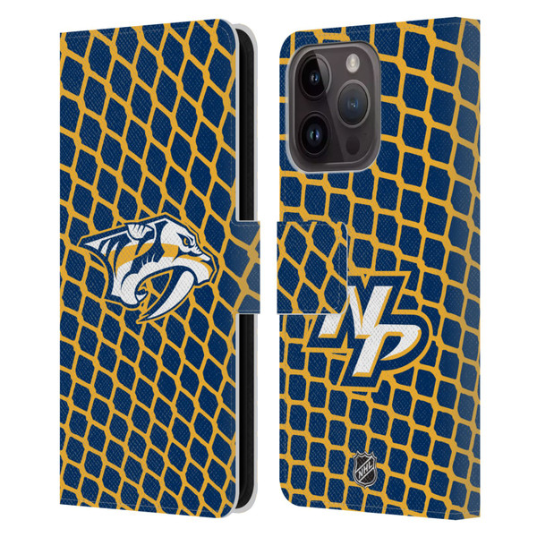 NHL Nashville Predators Net Pattern Leather Book Wallet Case Cover For Apple iPhone 15 Pro