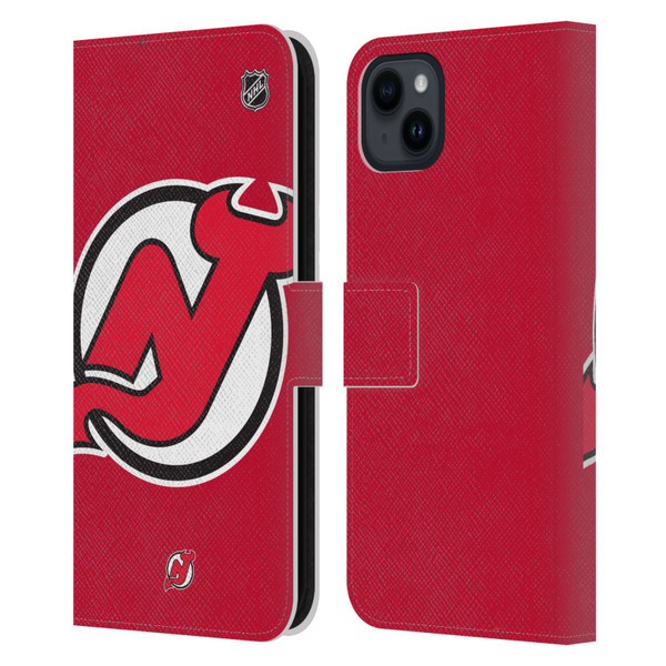 NHL New Jersey Devils Oversized Leather Book Wallet Case Cover For Apple iPhone 15 Plus