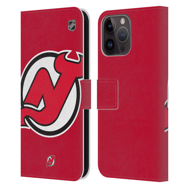 NHL New Jersey Devils Oversized Leather Book Wallet Case Cover For Apple iPhone 15 Pro Max