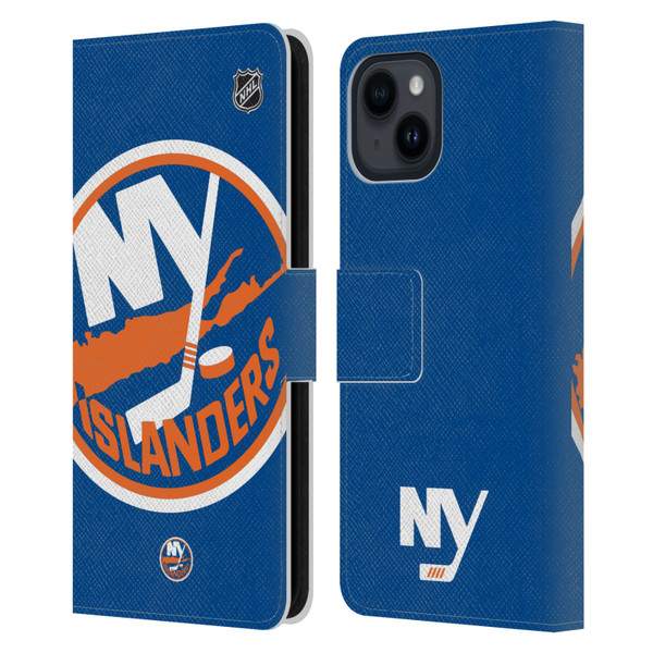 NHL New York Islanders Oversized Leather Book Wallet Case Cover For Apple iPhone 15