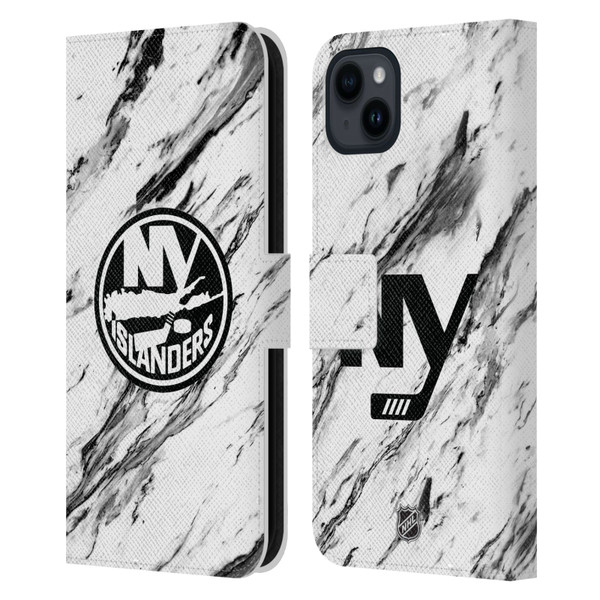 NHL New York Islanders Marble Leather Book Wallet Case Cover For Apple iPhone 15 Plus