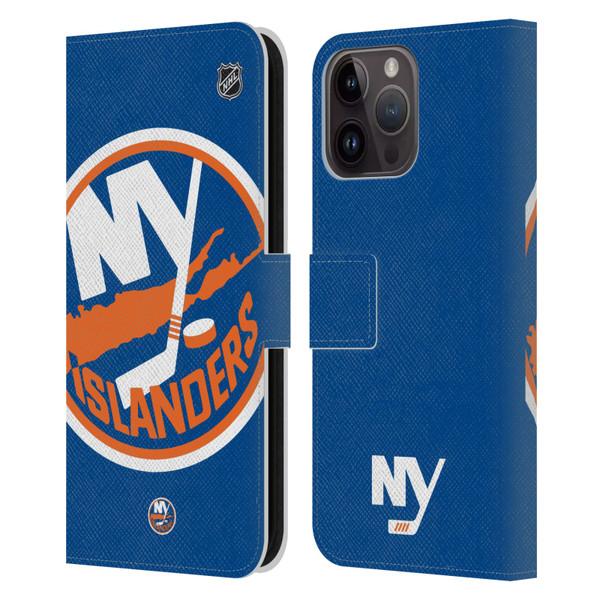 NHL New York Islanders Oversized Leather Book Wallet Case Cover For Apple iPhone 15 Pro Max
