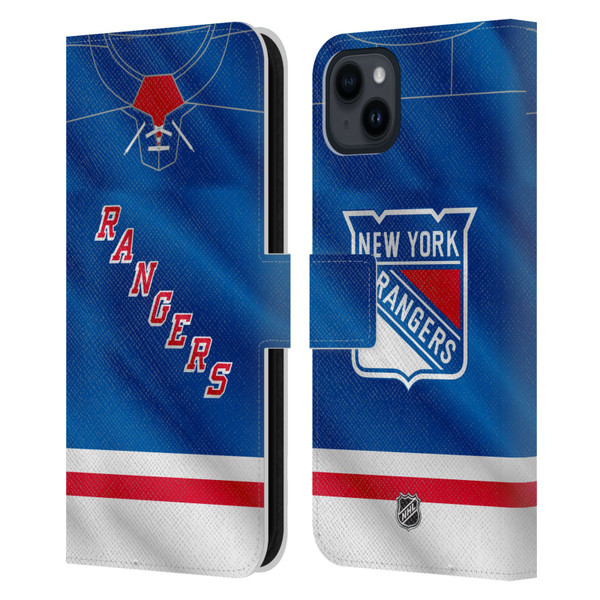 NHL New York Rangers Jersey Leather Book Wallet Case Cover For Apple iPhone 15 Plus