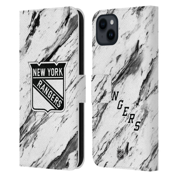 NHL New York Rangers Marble Leather Book Wallet Case Cover For Apple iPhone 15 Plus