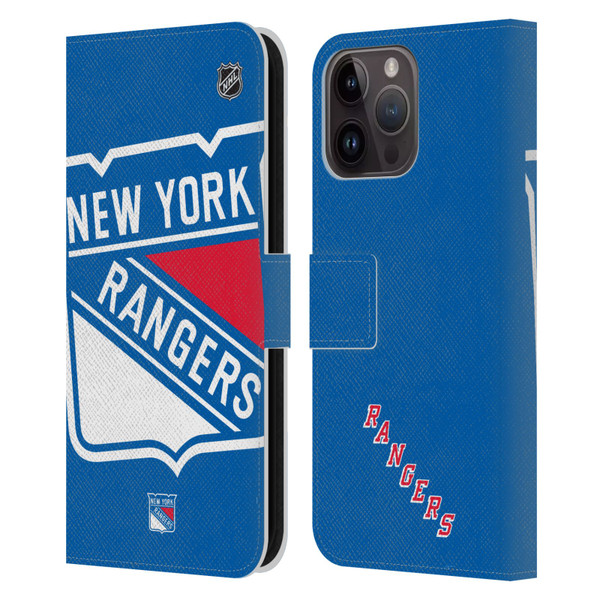 NHL New York Rangers Oversized Leather Book Wallet Case Cover For Apple iPhone 15 Pro Max