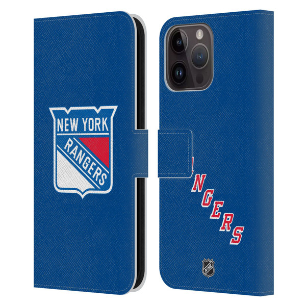 NHL New York Rangers Plain Leather Book Wallet Case Cover For Apple iPhone 15 Pro Max