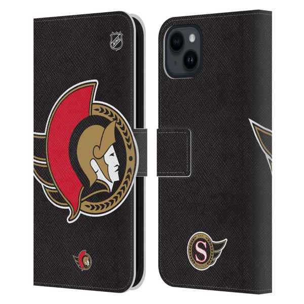 NHL Ottawa Senators Oversized Leather Book Wallet Case Cover For Apple iPhone 15 Plus