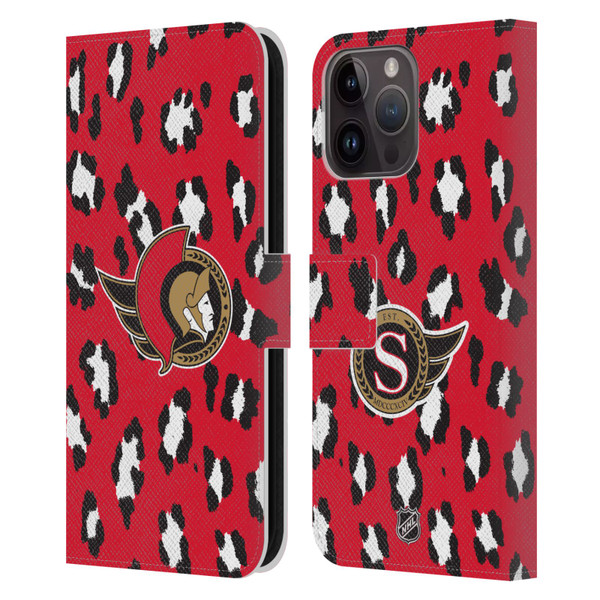 NHL Ottawa Senators Leopard Patten Leather Book Wallet Case Cover For Apple iPhone 15 Pro Max