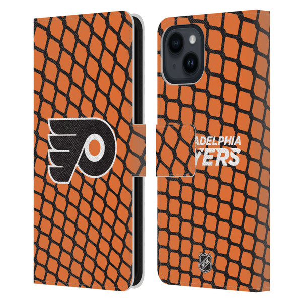 NHL Philadelphia Flyers Net Pattern Leather Book Wallet Case Cover For Apple iPhone 15